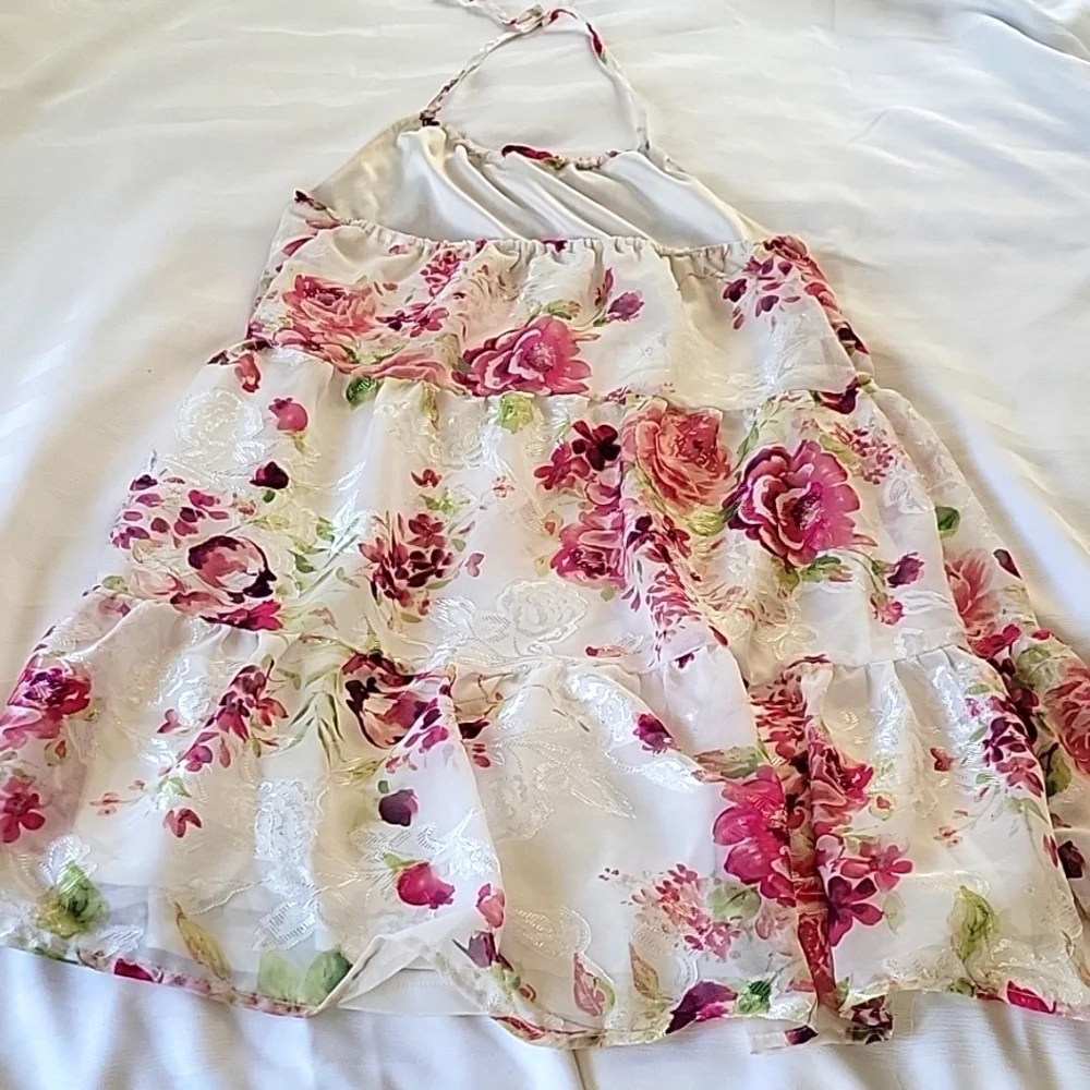 The Childrens Place Girls White Pink Rose Floral Tiered Halter Dress, Size: 14